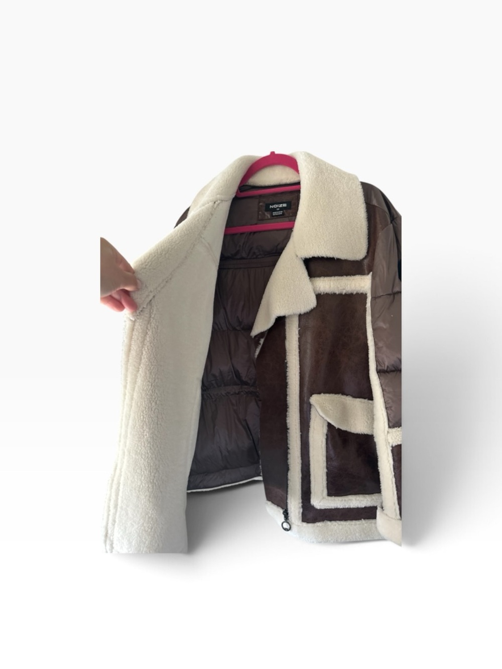Noize Brown and Ivory Teddy Aviator Jacket - Picture 3 of 7